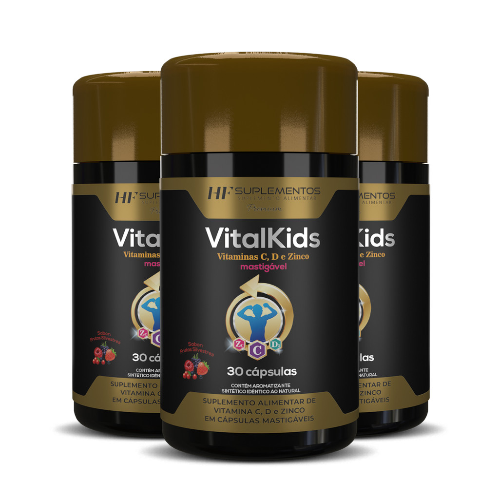 3X VITALKIDS VITAMINA C D ZINCO INFANTIL 30 CAPS MASTIGAVEL