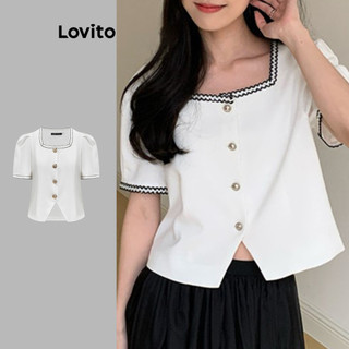 Lovito Blusa elegante lisa com babados no pescoço para mulheres L109MD831 em Oferta na Shopee