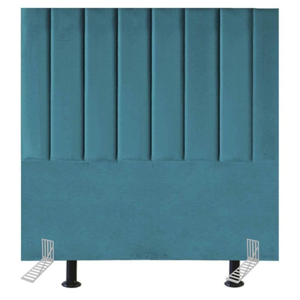 Cabeceira Estofada Cama Casal Box 140 Cm Luísa Suede E Frame Cor:azul Turquesa