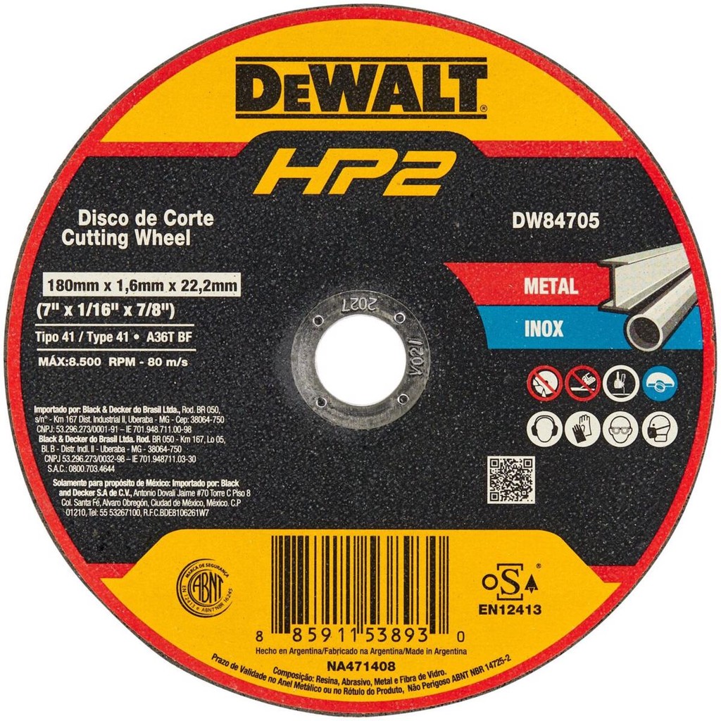 Disco De Corte Industrial Metal/inox Hp2 7'' Dw84705 Dewalt em Oferta na Shopee
