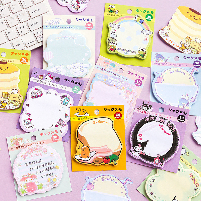 30 Folhas Sanrio Sticky Note Cartoon Cute Memo Notes Papelaria