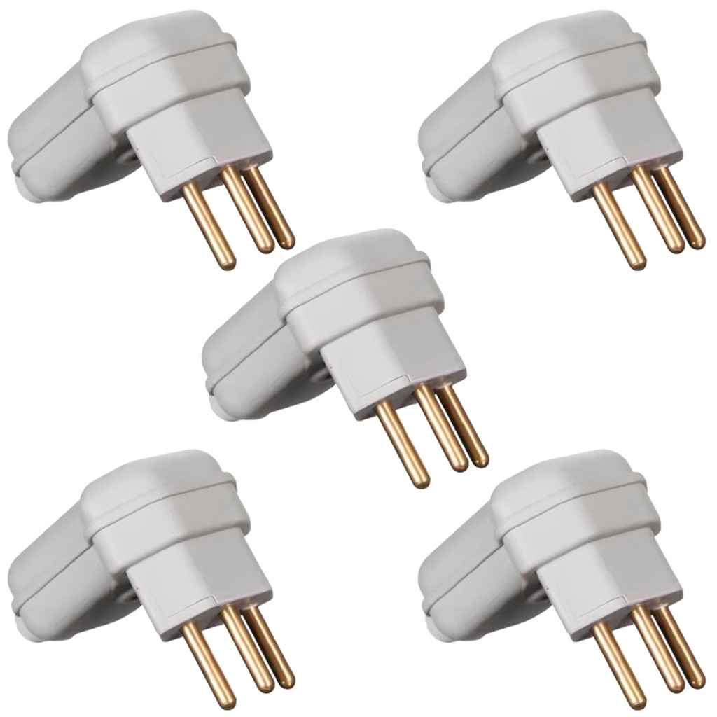 KIT 5 PLUGUE 2P+T 10A 90G C/ PRENSA CABO  PLD10-3 CINZA MARGIRIUS