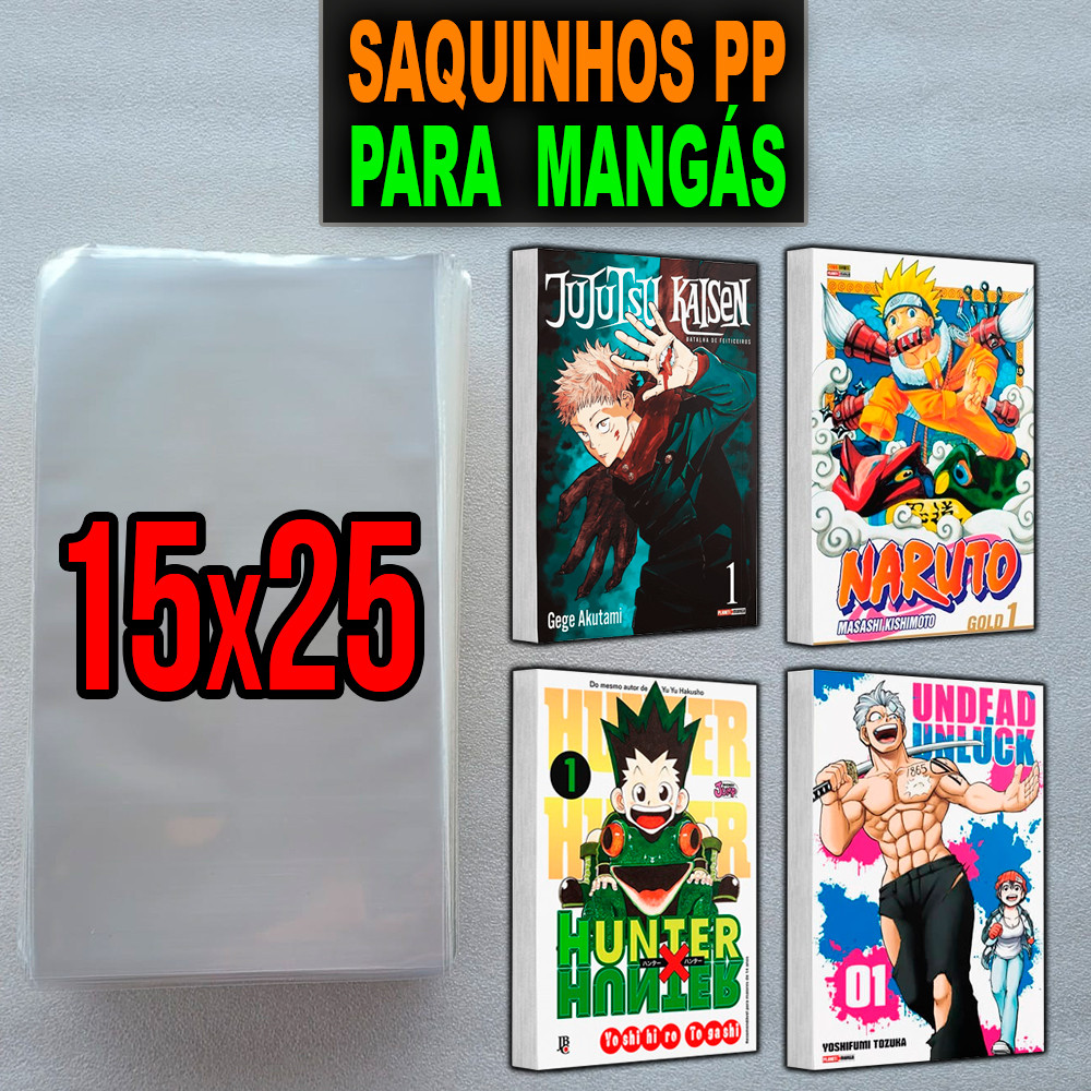 Saquinhos para Mangás e HQs 15x25 - Saquinhos PP Polipropileno Mangá e HQ - 25, 50 e 100 unidades