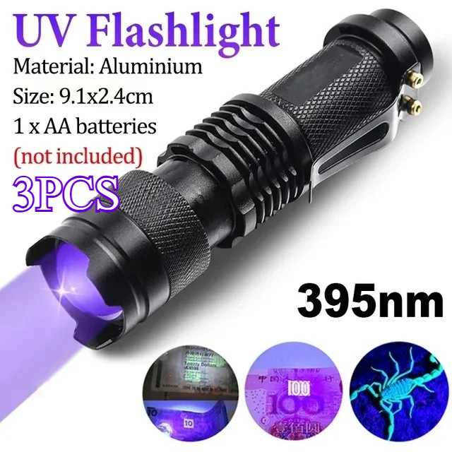 1/2/3 Unidades Lanterna LED UV Profissional 5W 395nm | Detector De Tinta Fluorescente Para Uso Forensico/Industrial , Op
