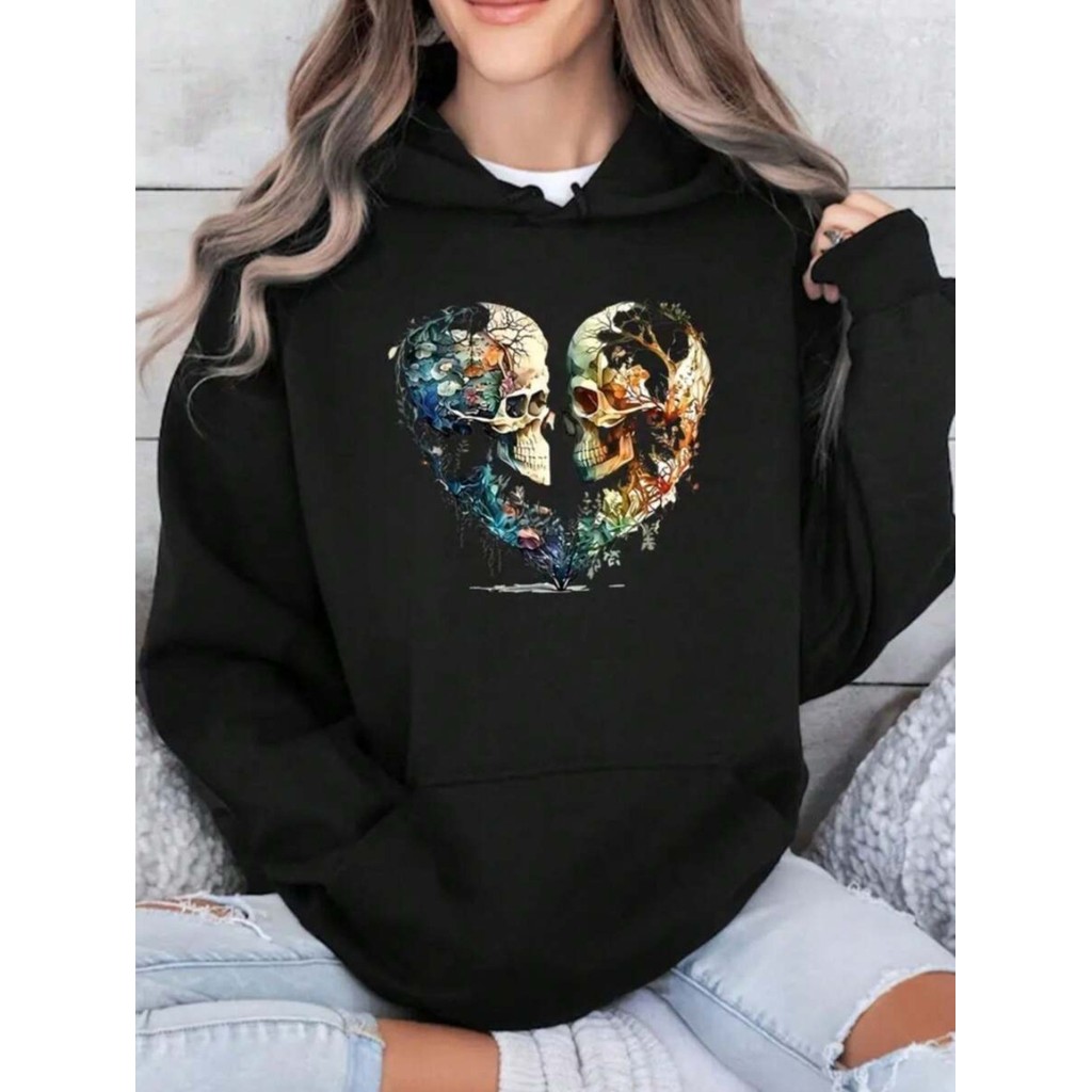 Blusa Moletom estampado feminino 100% algodão estampa coração esqueleto lançamento