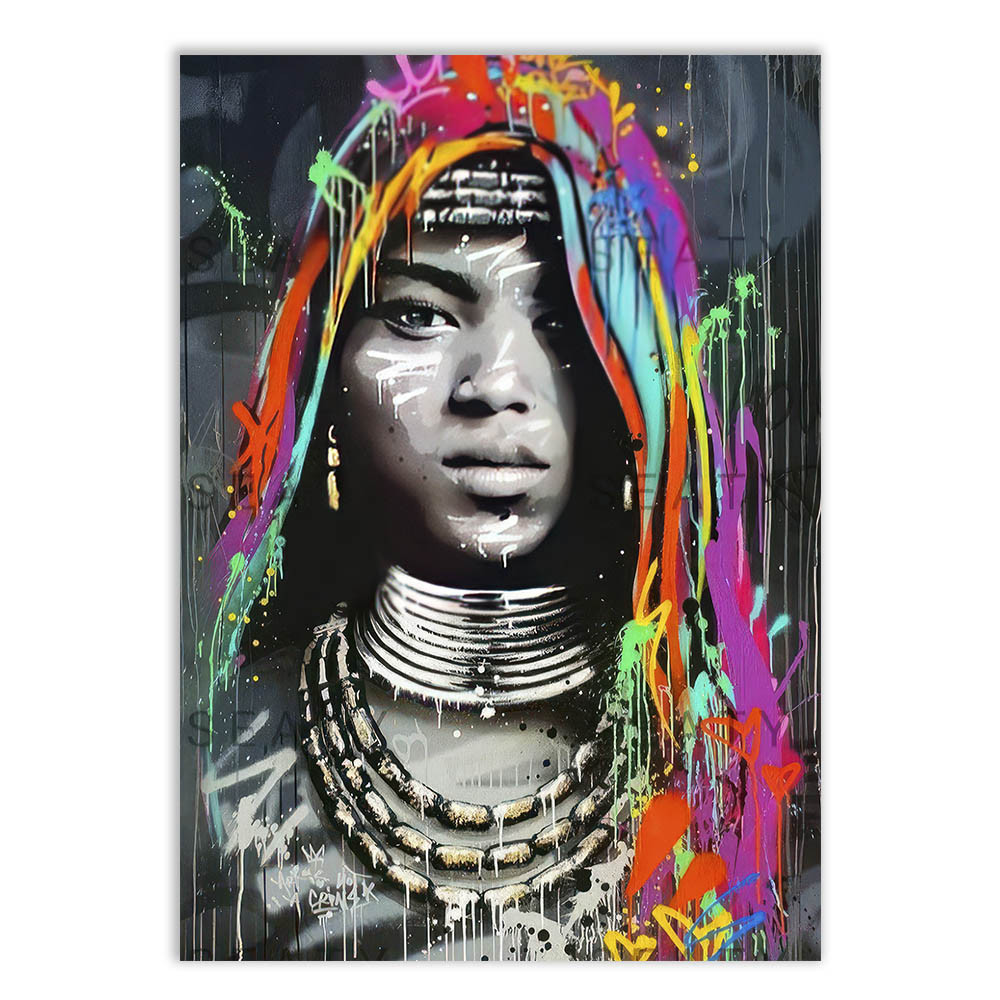 Placa Decorativa Grafite Mulher Negra Turbante Arte De Rua Banksy Decoração Poster Quarto Sala