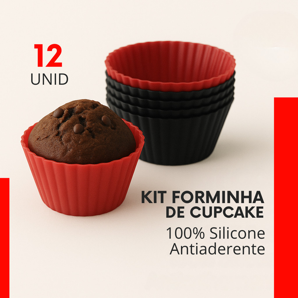 Forminhas Cupcake Kit 12 ou 6 Peças de Silicone Mini Bolo Cozinha Air Fryer Forma Assadeira