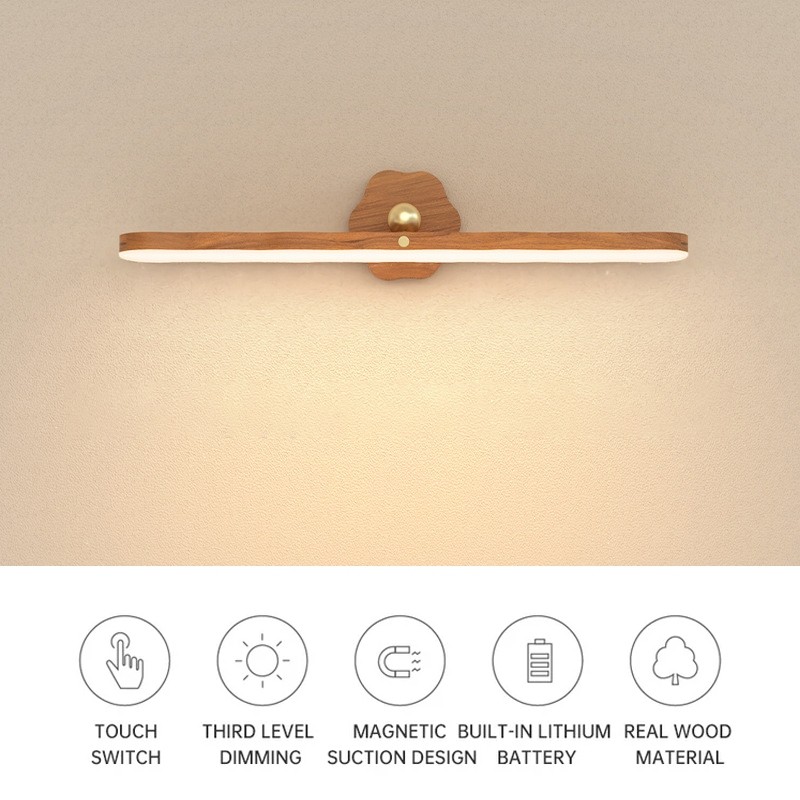 Luz LED De Madeira Espelho De Parede Magnética USB Recarregável Portátil Para Quarto luz do armário em Oferta na Shopee