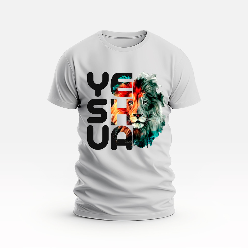 Camiseta Estampada Cristã Evangelica Camisa Gola Redonda Leão de Judá Feminina/Masculina Algodão