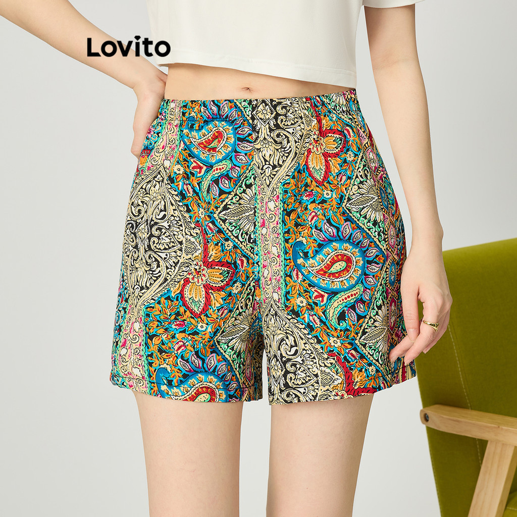 Lovito Shorts Paisley Casuais para Mulheres L86ED336 - Women Clothes
