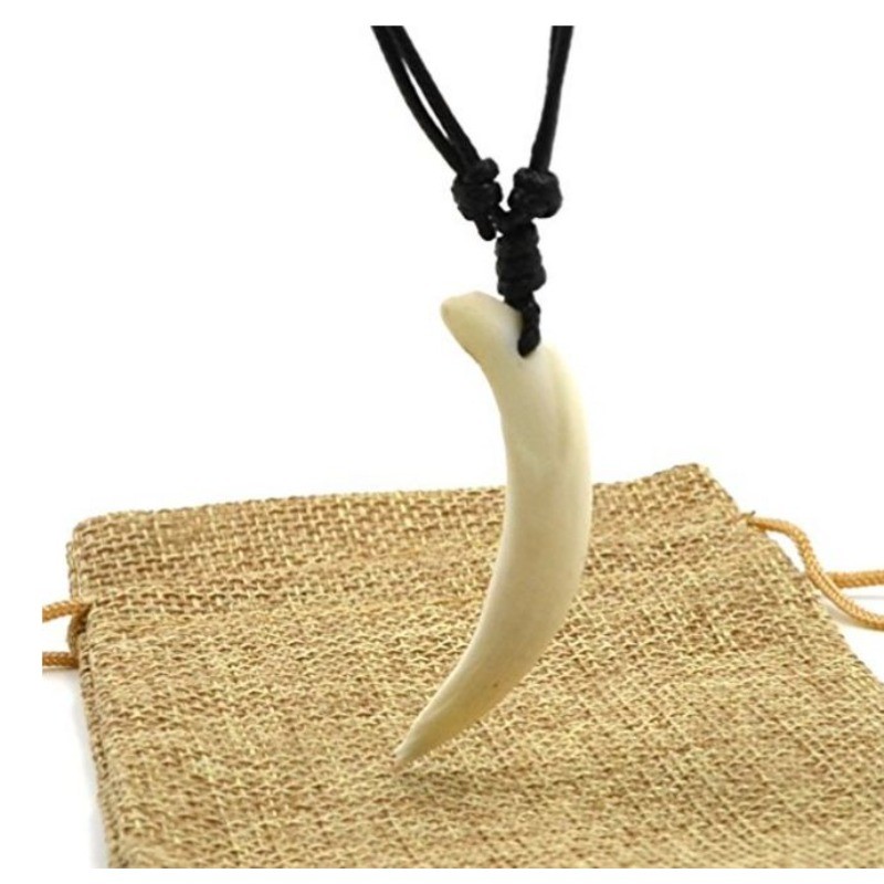 Colar Masculino Com Pingente De Dentes Reais , Amuleto Tribal De Javali