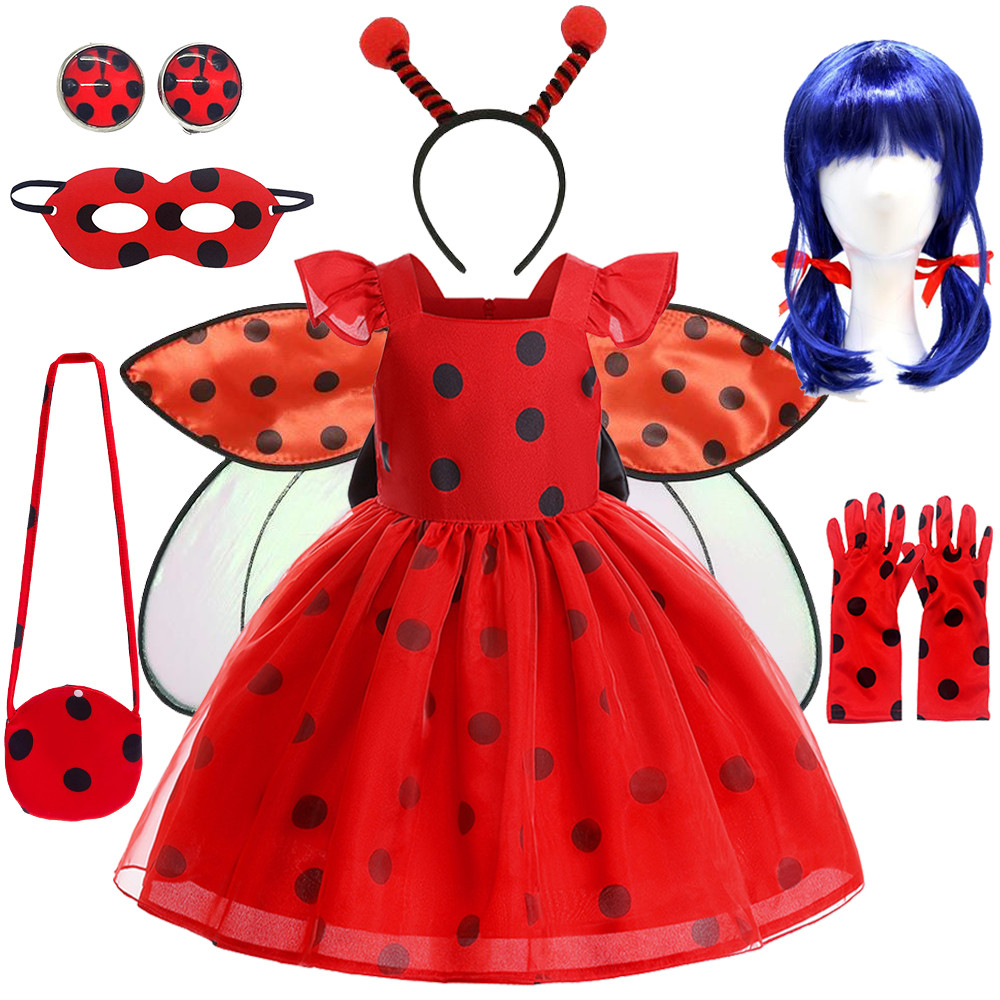 Festa De Aniversário Halloween Meninas Joaninha Traje Festivo Criança Arco Vermelho Bolinhas Tule Tutu Vestido Asas Másc