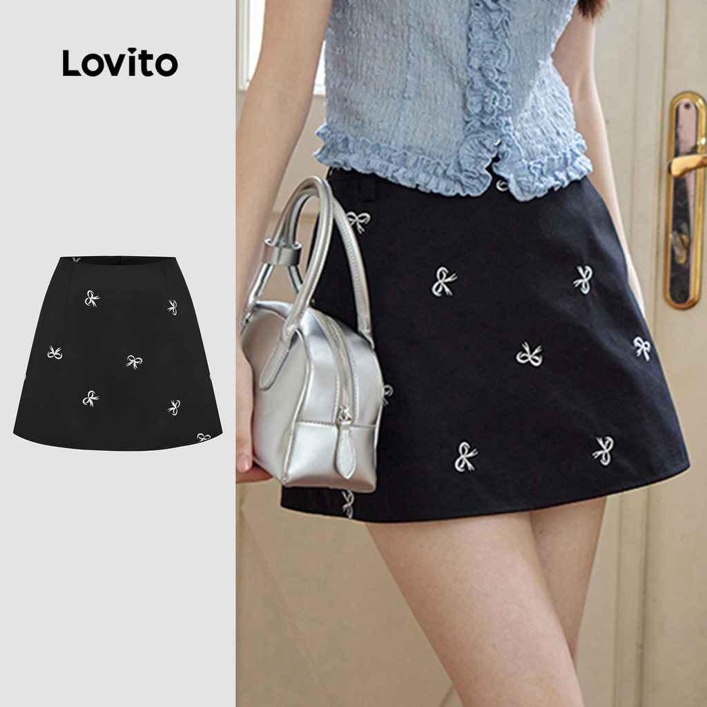 Lovito Saias Casuais Femininas Com Laço Saias Básicas De Verão/primavera L133AD475 em Oferta na Shopee