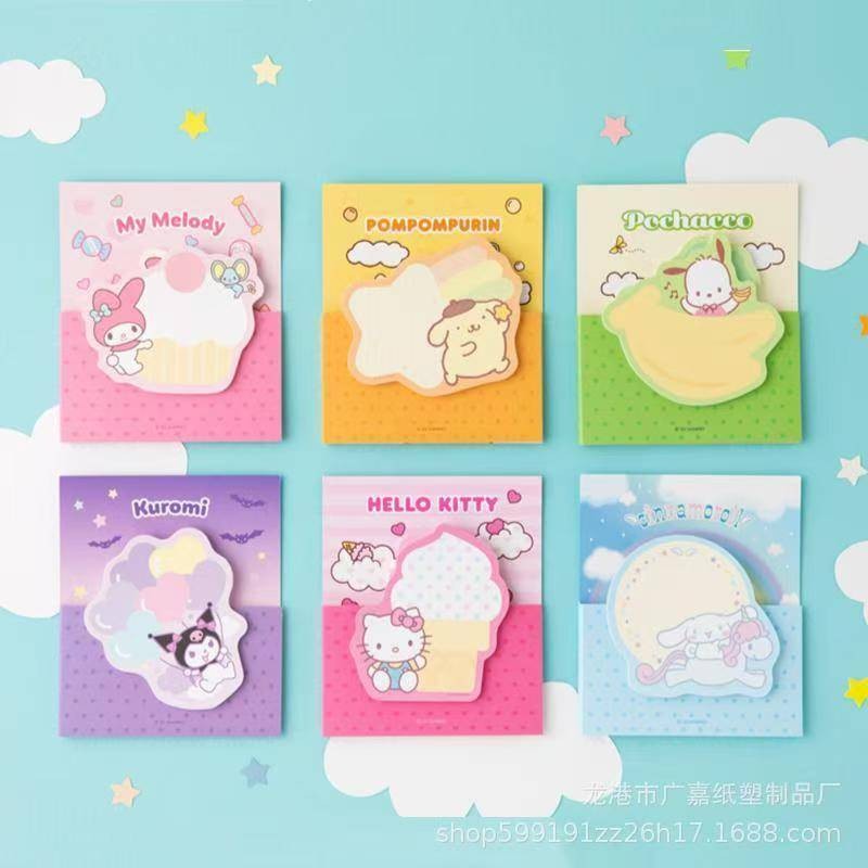40 Folhas/Conjunto Sanrio Sticky Notes Kuromi Cinnamoroll Pochacco MyMelody Pom Purin Memo Pad Ins Kawaii Papelaria Post