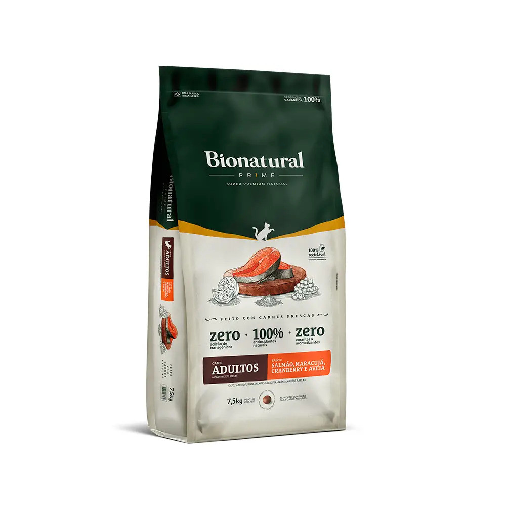 Bionatural Prime Gato Adulto Salmão Super Premium Natural 7,5Kg em Oferta na Shopee