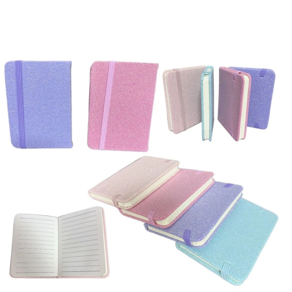 Bloco de Anotações 11x7,5 CM Com Brilho Purpurina para Escola - A7- 80 Folhas