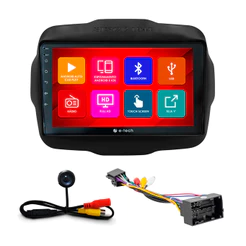 Kit Multimídia 9 Pol Jeep Renegade 2015 16 17 A 21 22 2023 Android Auto CarPlay Qa+ 2 Din Preto Espelhamento Android Ios