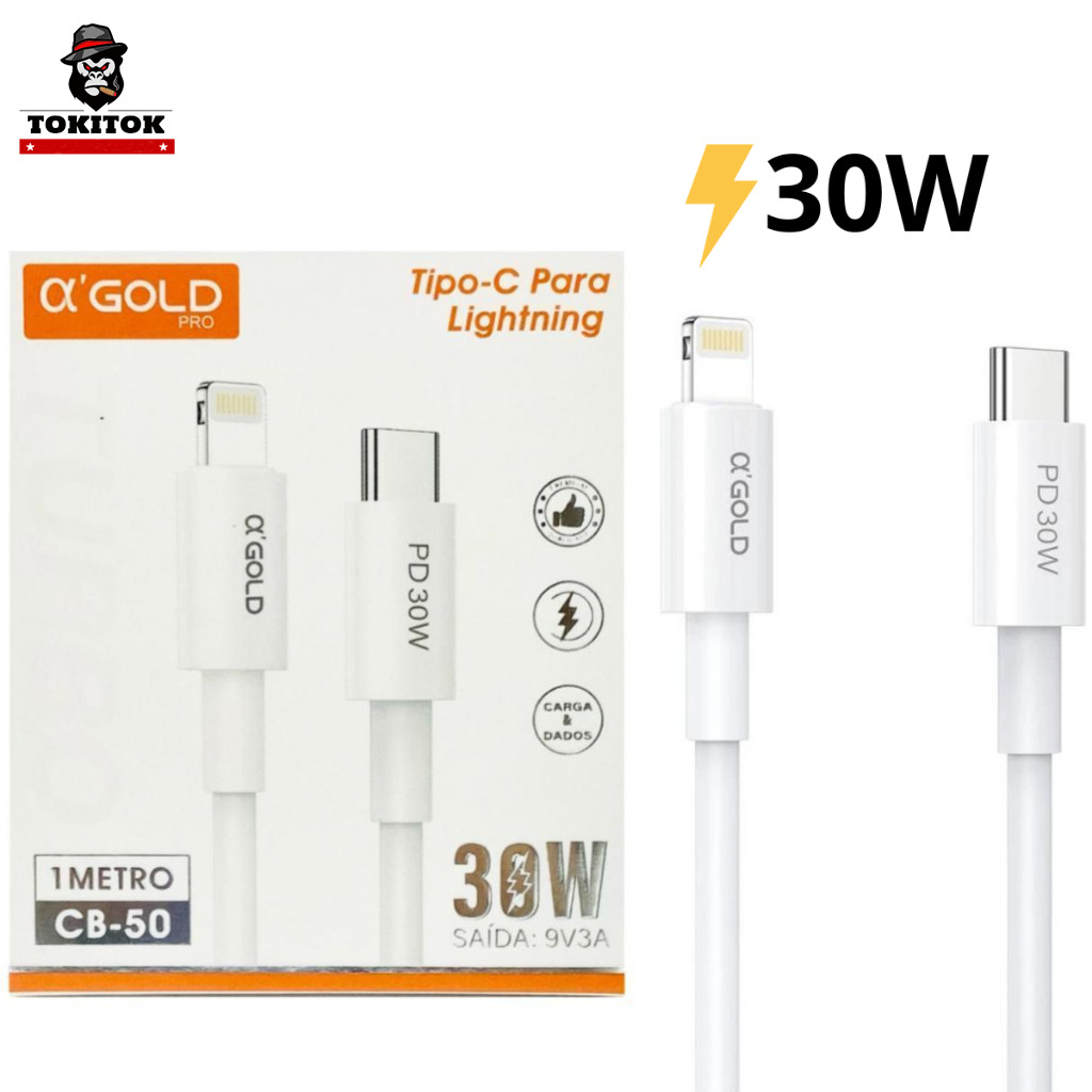 Cabo Tipo C Lightning Super Turbo 30W Para Iphone Agold Original