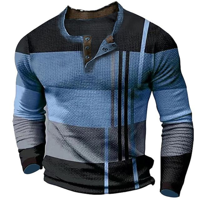 Camiseta masculina retrô de manga comprida, Top masculino com estampa Digital
