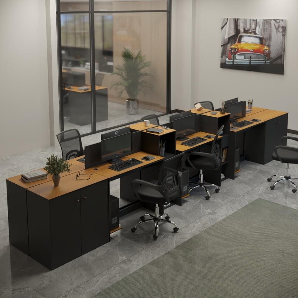 Estação de Trabalho 6 Lugares Smart Office 6 Mesas 4 Armários 4 Aparadores em Oferta na Shopee