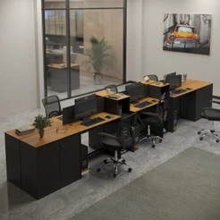 Estação de Trabalho 6 Lugares Smart Office 6 Mesas 4 Armários 4 Aparadores
