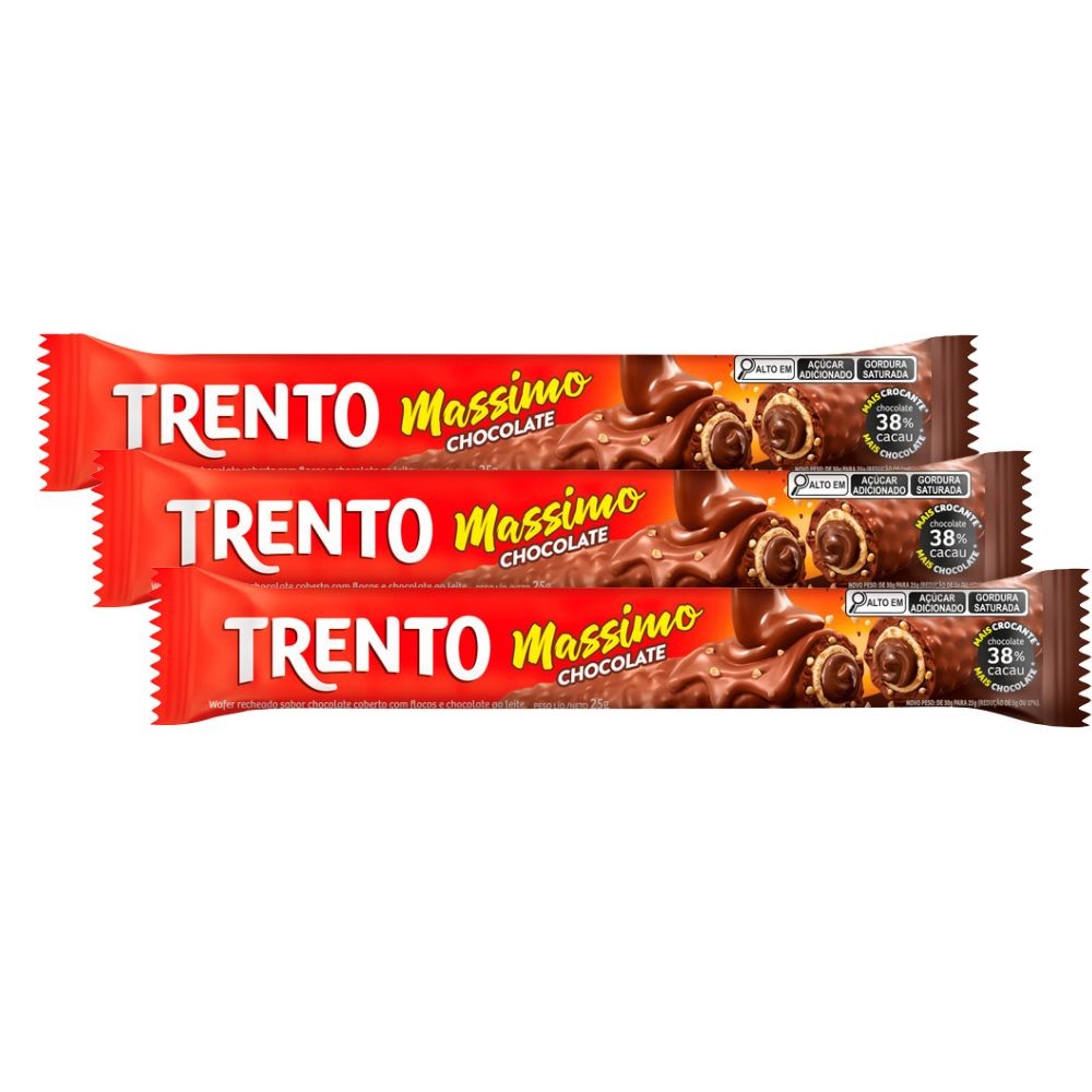 Kit 3 Chocolate Trento Massimo Ao Leite 25g - Food & Beverages