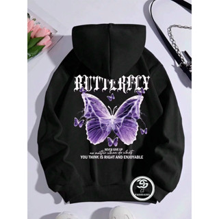 Moletom borboleta roxa casaco feminino com bolso e capuz casual hoodie outono casaco feminino streetwear em Oferta na Shopee