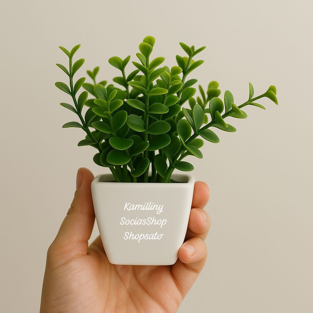 Arranjo Mini Buquê Premium Eucalipto Verde Com Vasinho Quadrado De Plástico Com Musgo, Arranjinho Decoração Sala