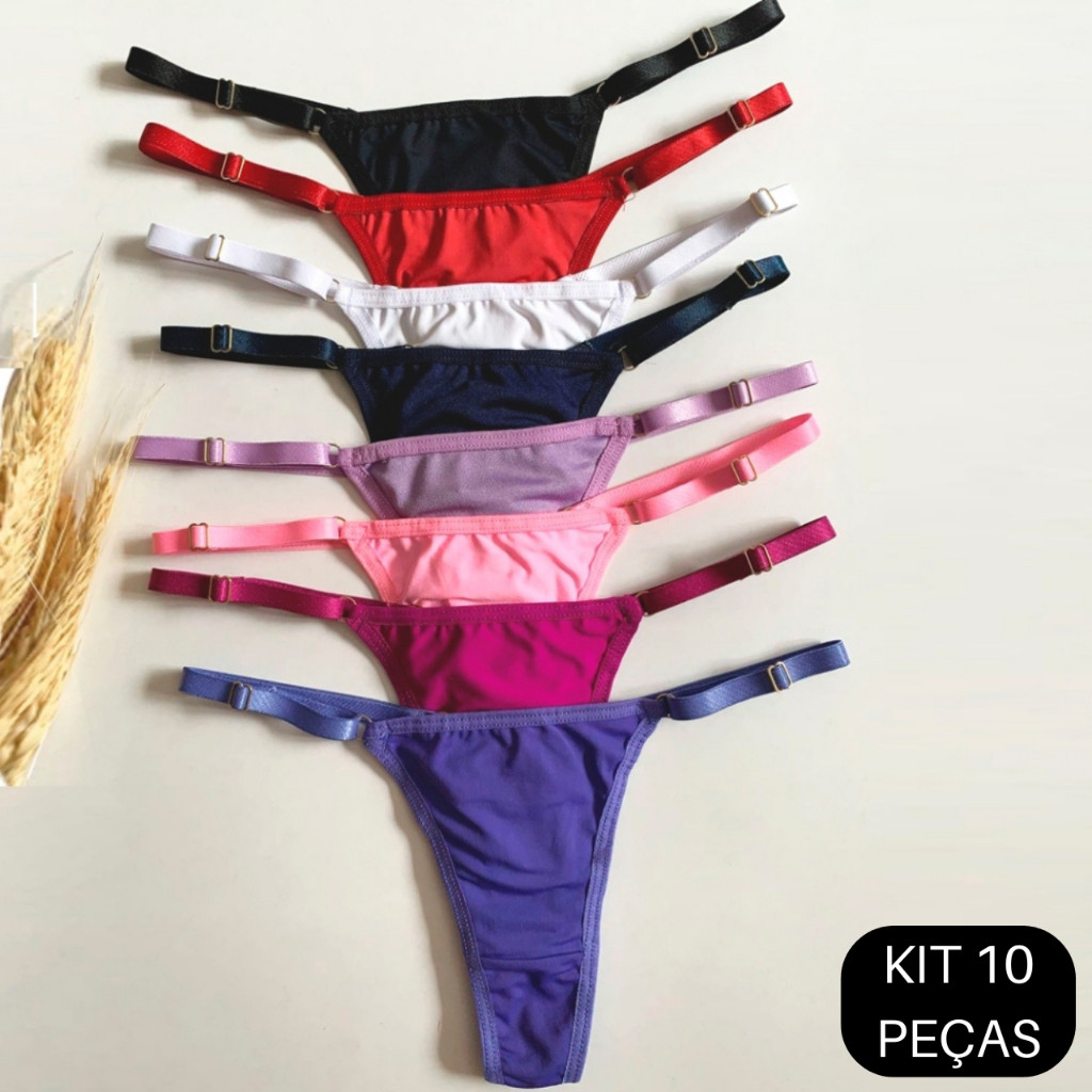 Kit 10 Tanga Calcinha Fio Duplo Regulagem Levanta Bumbum Fio Dental Lingerie Conforto Atacado