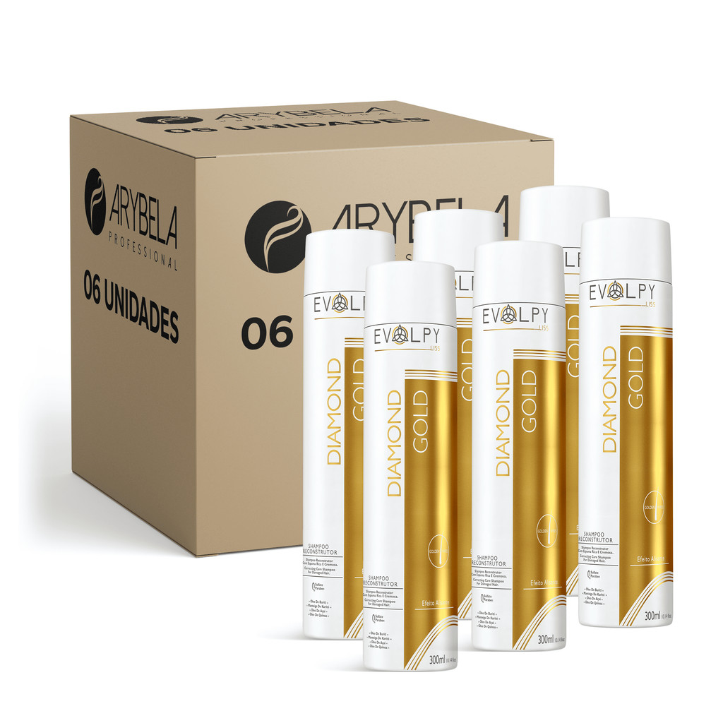 PACK 6 UN - SHAMPOO DIAMOND GOLD 300ml - EVOLPY LISS