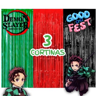 kit:3 Cortina Metalizada DEMON SLAYER  Decoração, Festa, Aniversário, Adereços, Banner, Festival, Comemoração em Oferta na Shopee
