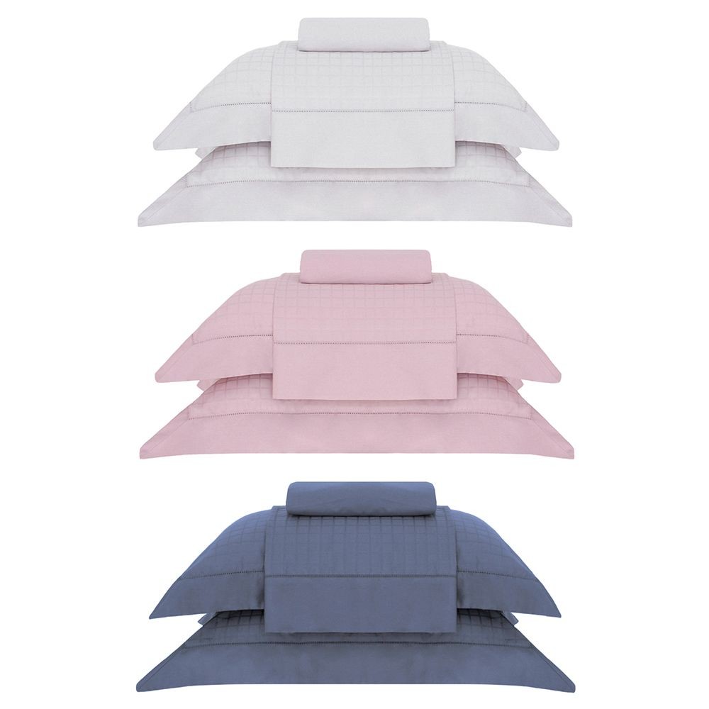 Jogo de Cama Queen Cetim 300 Fios Buddemeyer Damask Square 100% Algodão Penteado 4 peças - Home & Living