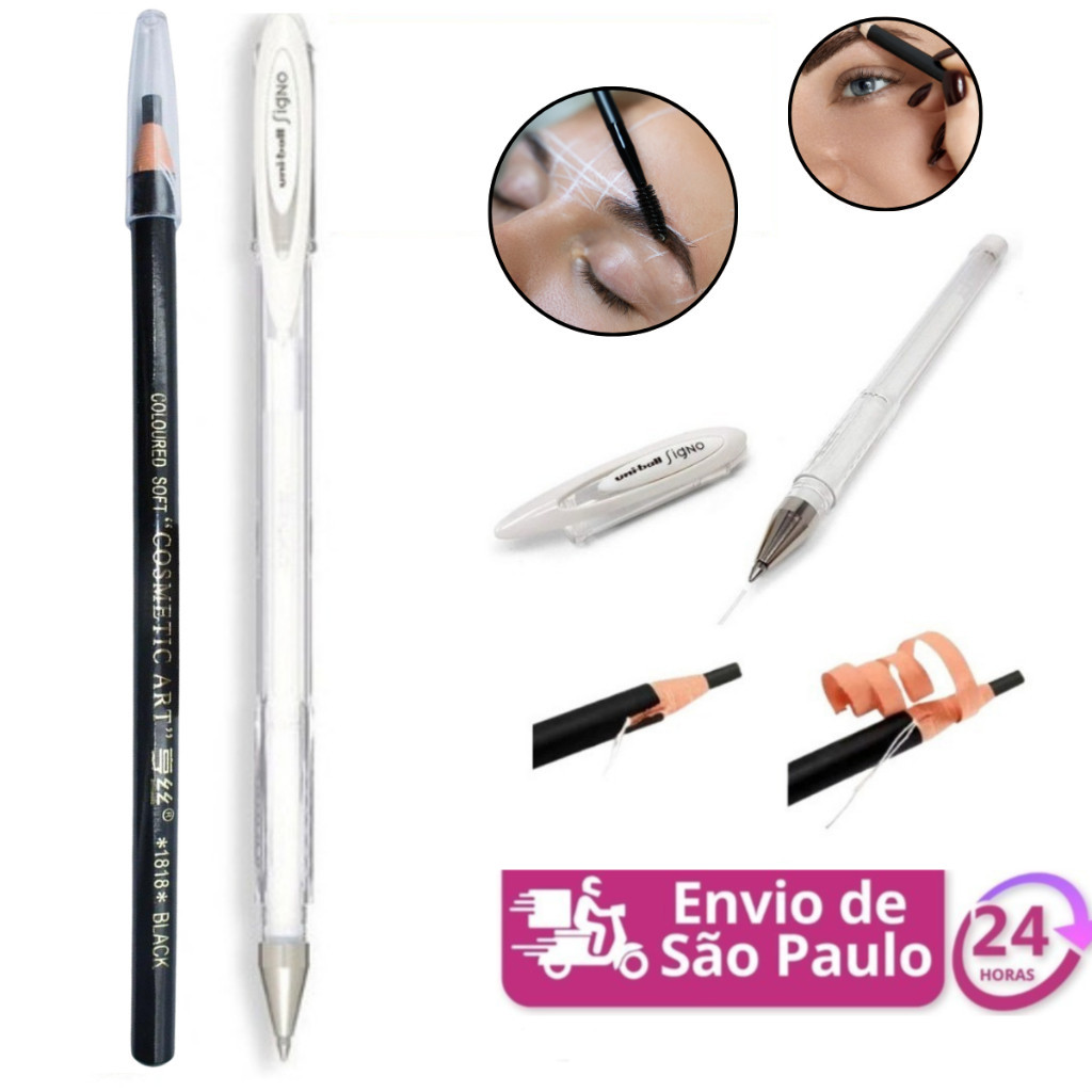 Lápis Dermatográfico + Caneta Gel Branca para Design de Sobrancelhas S-17