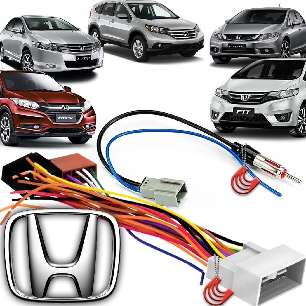 Chicote Adaptador City Civic CR-V WR-V HR-V Multimidia Universal Iso 16 vias e Antena Honda em Oferta na Shopee