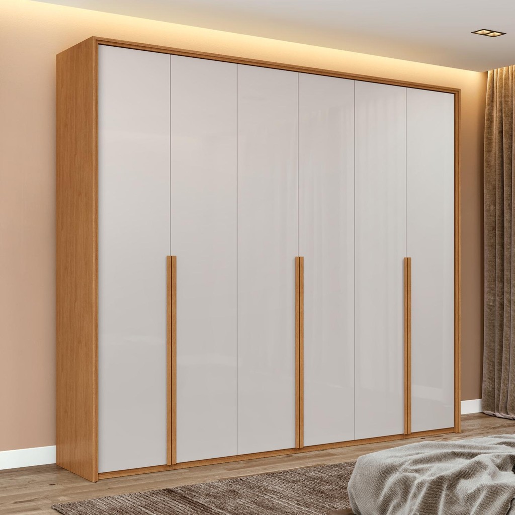 Guarda Roupa Casal 100% MDF 6 Portas Easy Move 2,40  Amendoa Clean/ Off White