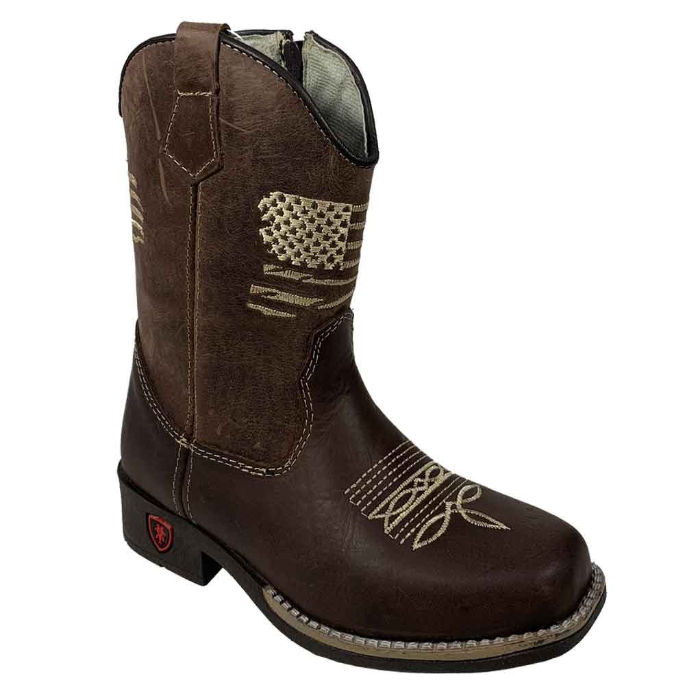 Bota Country Infantil Texana Bandeira Usa Marrom Oklahoma