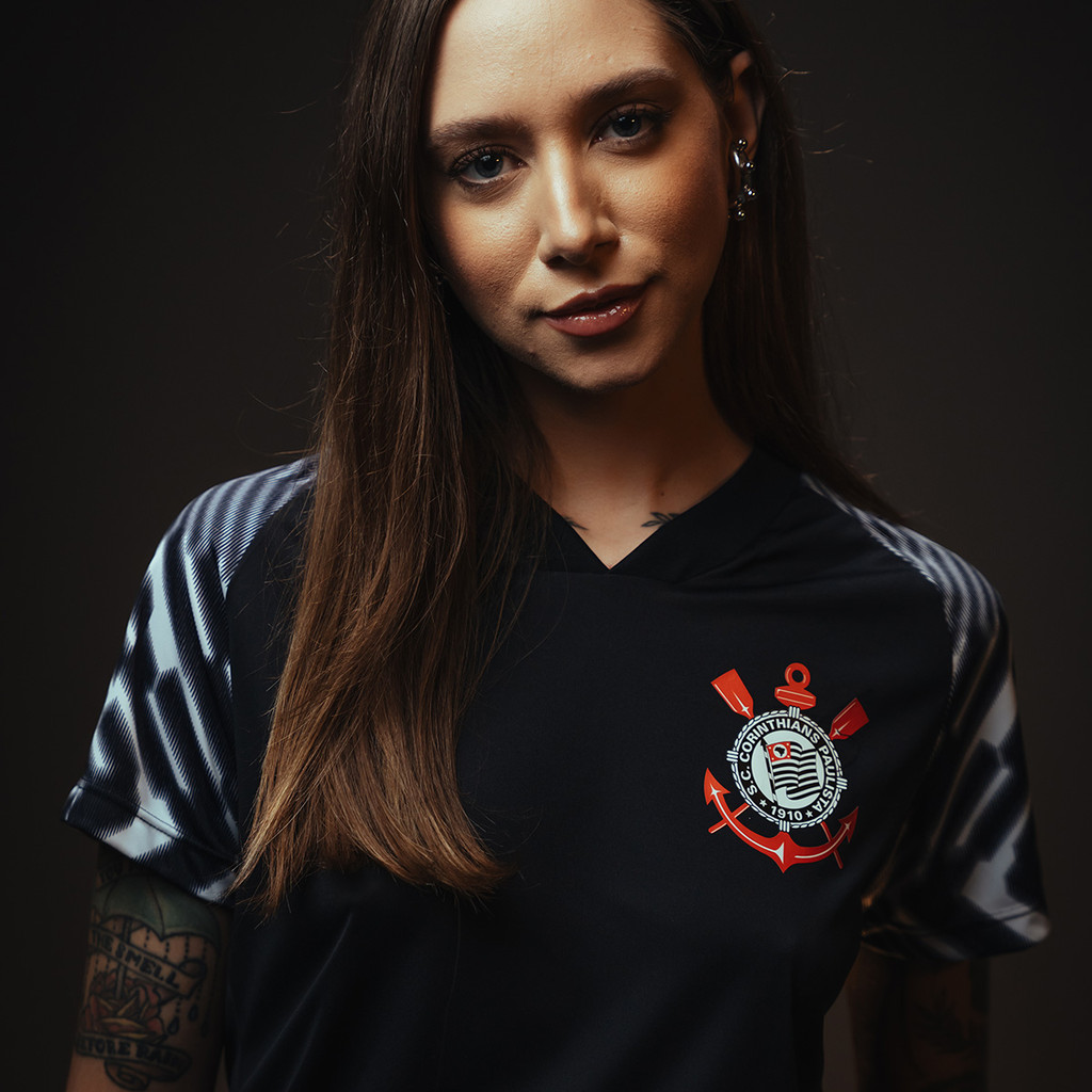 Camisa Corinthians SCCP Lines Preta Feminina - Sports & Outdoors
