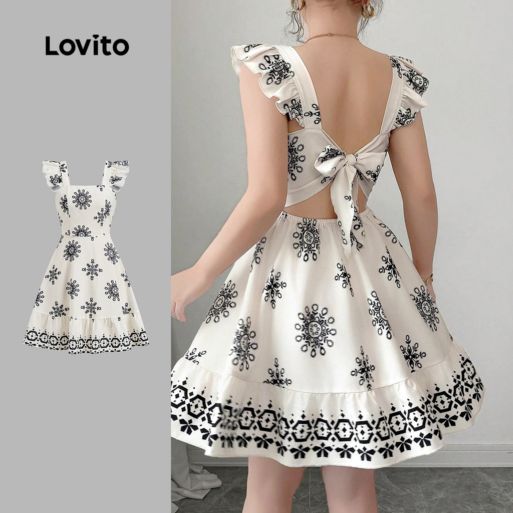 Lovito Vestido Boho com babados e estampa Tribal para mulheres L131ED213 - Women Clothes