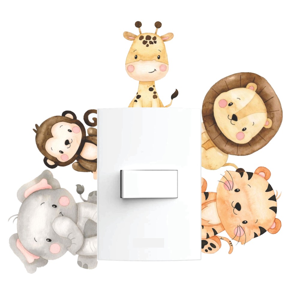 Adesivo Decorativo Safari Para Interruptor – Animais Selvagens Infantil Para Quarto