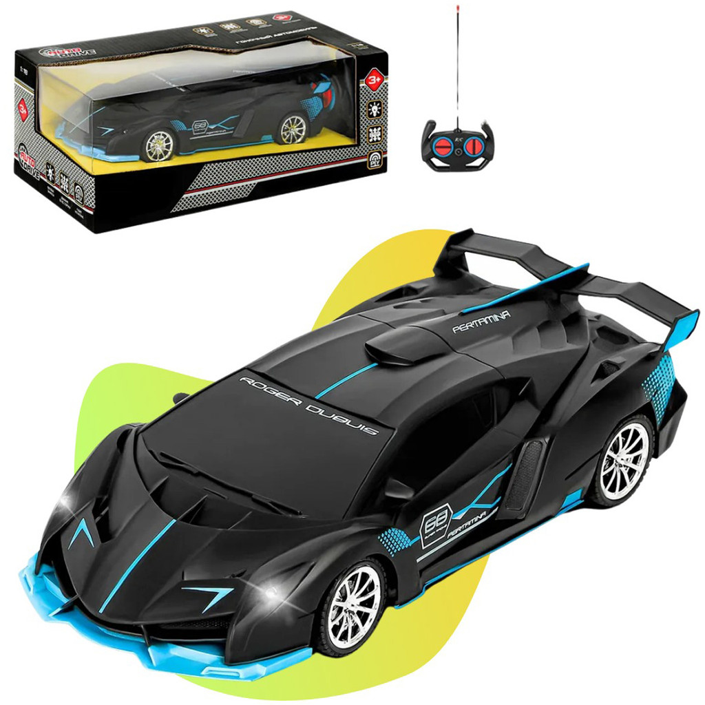 Carrinho De Controle Remoto Bugatti Brinquedo Corrida Veloz Com Luz Pilha Preto Kizumba