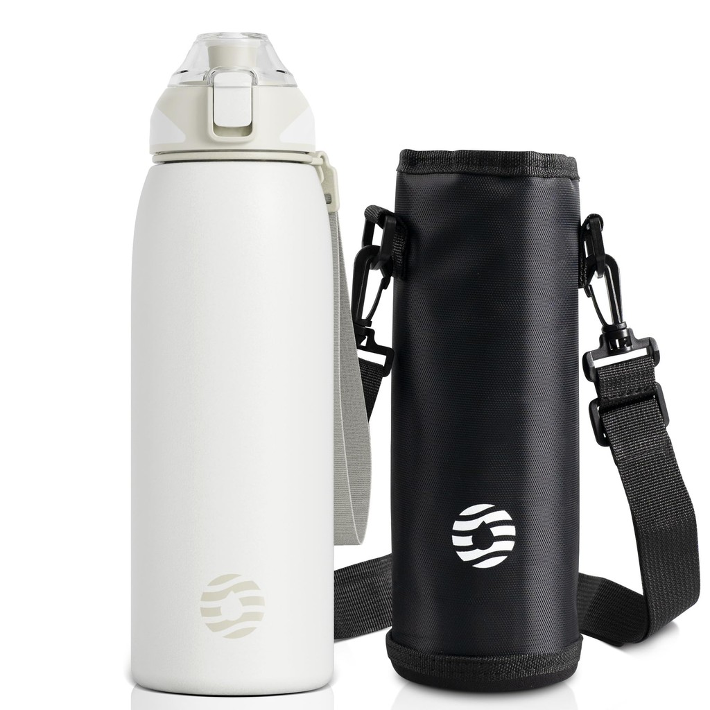 FJbottle Water Bottle 1 Liter Vacuum Insulated One-Touch Sports Bottle 1L for Hot and Cold Beverages, Compatible with Sports Drinks, Wide Mouth, Easy to Clean, Stainless Steel Bottle with Bottle Cover and Cleaning Sponge Included, Stylish for Girls, Boys,