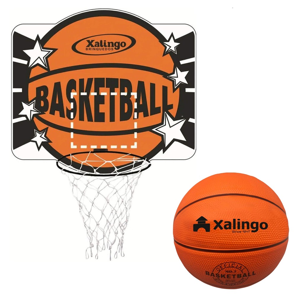 Kit Tabela de Basquete Infantil em MDF Ótima Fixação +6 Anos Xalingo + Bola de Basquete Laranja - Sports & Outdoors