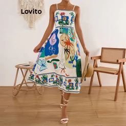 Lovito Vestido Boho Pop Art Print Padrão Vestido Para Mulheres LBL17611
