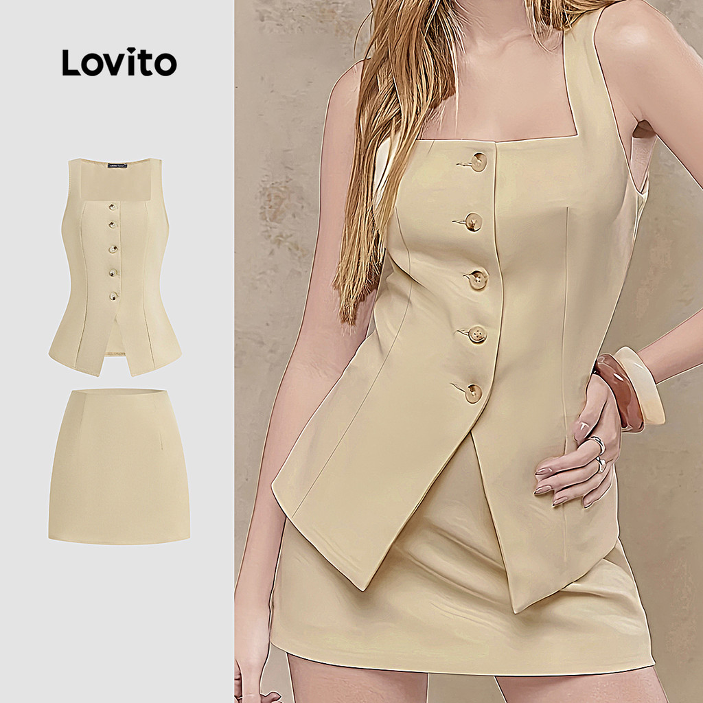 Lovito Tops Ou Calças Casuais Lisas Divididas Na Frente Para Mulheres L132ED508 - Women Clothes
