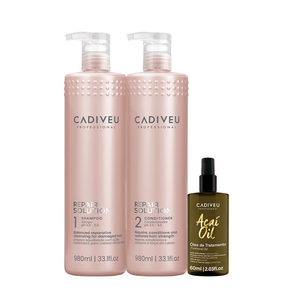 Kit Cadiveu Professional Repair Solution Açaí Duo Salon Oil 60 (3 produtos) em Oferta na Shopee