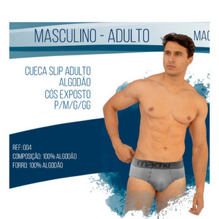 KIT 6 Cuecas Tradicional Slip Adulto Lisa 100% Algodão Com Cós P/M/G/GG