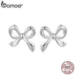 Brincos De Prata Esterlina 925 Bamoer Moda Bowknot Design Joias Presente Feminino