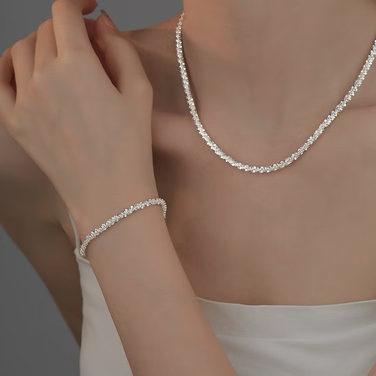 Kit Conjunto  Hip Hop Feminino Estrelado Colar + Pulseira Banhado à prata 925 a Ouro 18k de Jóias