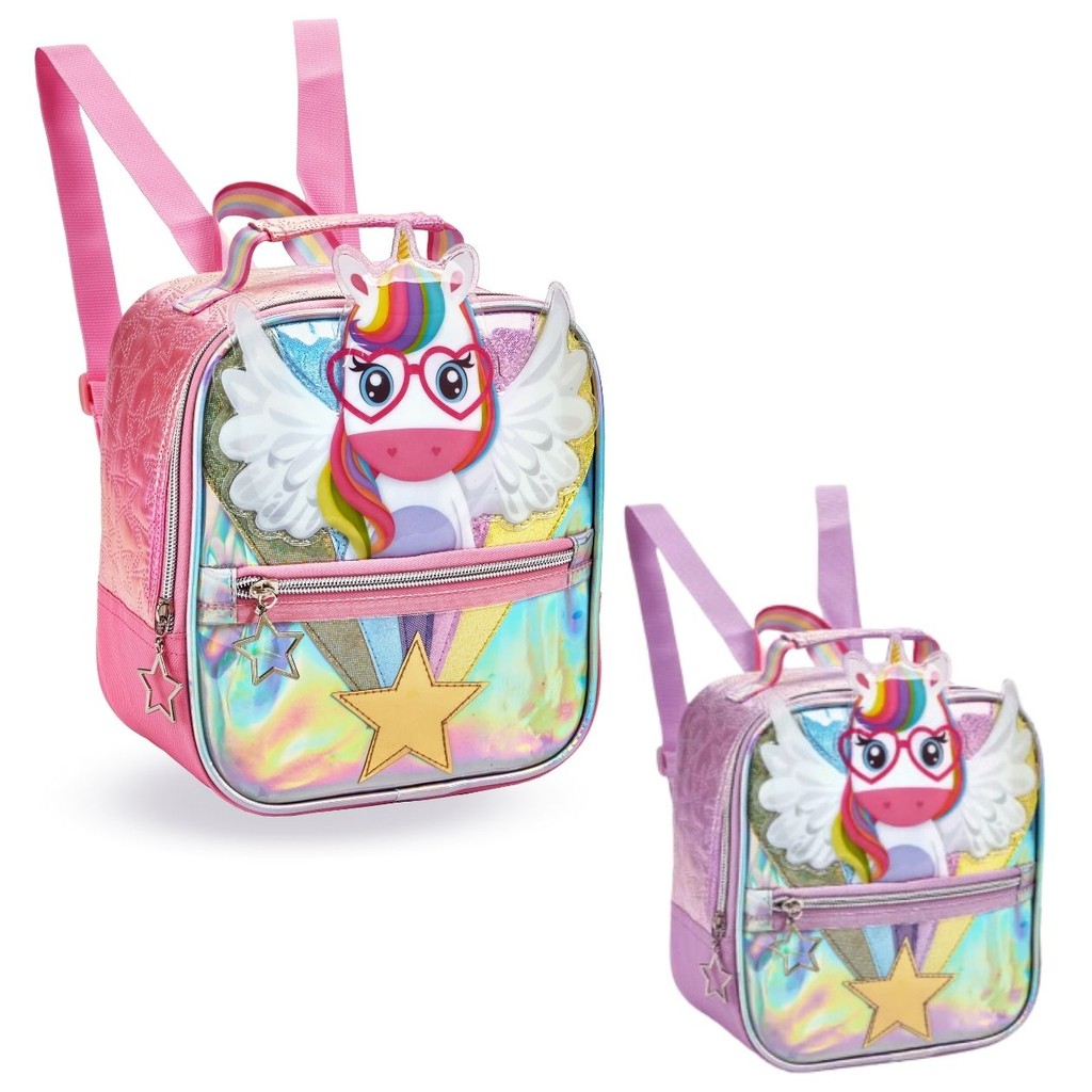 Lancheira Térmica Isolante Escolar Passeio Infantil Meninas Com Alça Costas