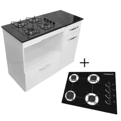 Kit BalcÃO Violeta Com Cooktop Preto 4 Bocas Bivolt